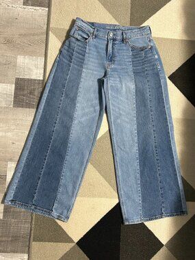 American Eagle Low Rise Ultra Wide Leg 2-Tone Jeans Women's Size 2 SHORT
